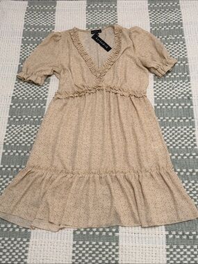 Lovers + Friends Beige Floral Ruffle Midi Dress